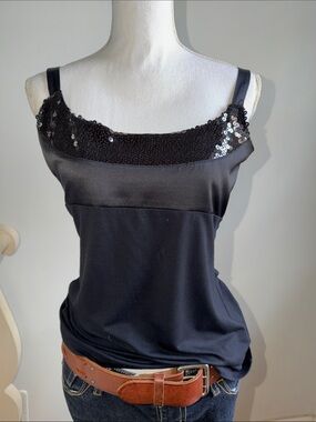 The Limited Black Sequin-Trim Satin Camisole, soft and light new with tag